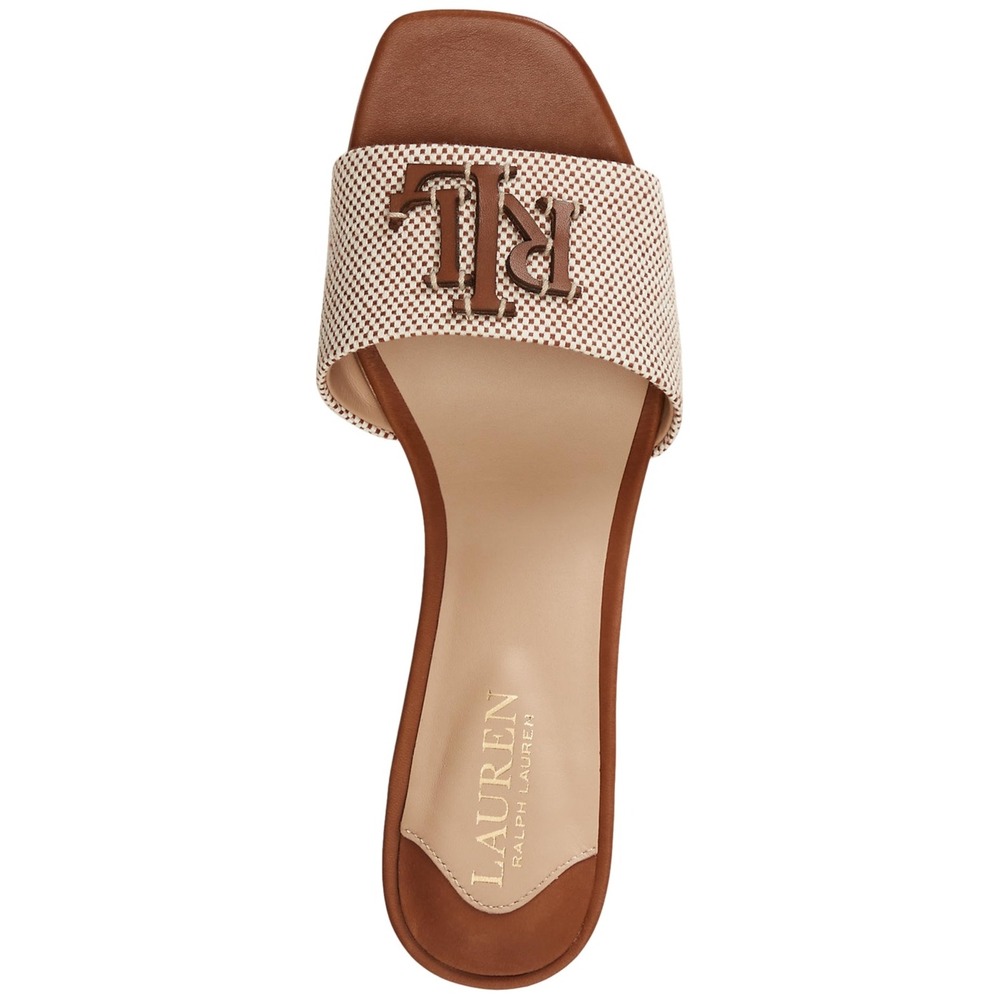 Lauren Ralph Lauren Fay Logo Dress Sandals Natural Deep Saddle Tan Size 6B - Picture 3 of 4